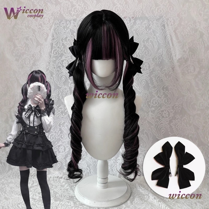 Comic ‌Black Wig with Pink Cos - Anime Cosplay Long Black Hair 评论和价格