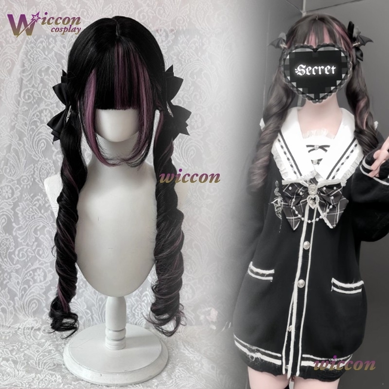Comic ‌Black Wig with Pink Cos - Anime Cosplay Long Black Hair 评论和价格
