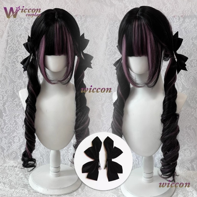 Comic ‌Black Wig with Pink Cos - Anime Cosplay Long Black Hair 评论和价格