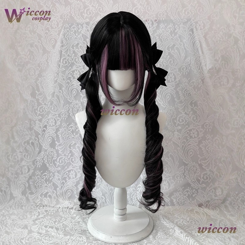 Comic ‌Black Wig with Pink Cos - Anime Cosplay Long Black Hair 评论和价格